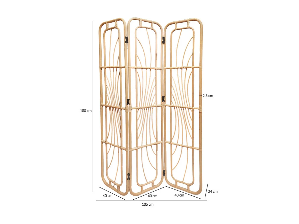 Paravent H. 180 cm en rotin naturel ajouré formes organiques – HAZEL
