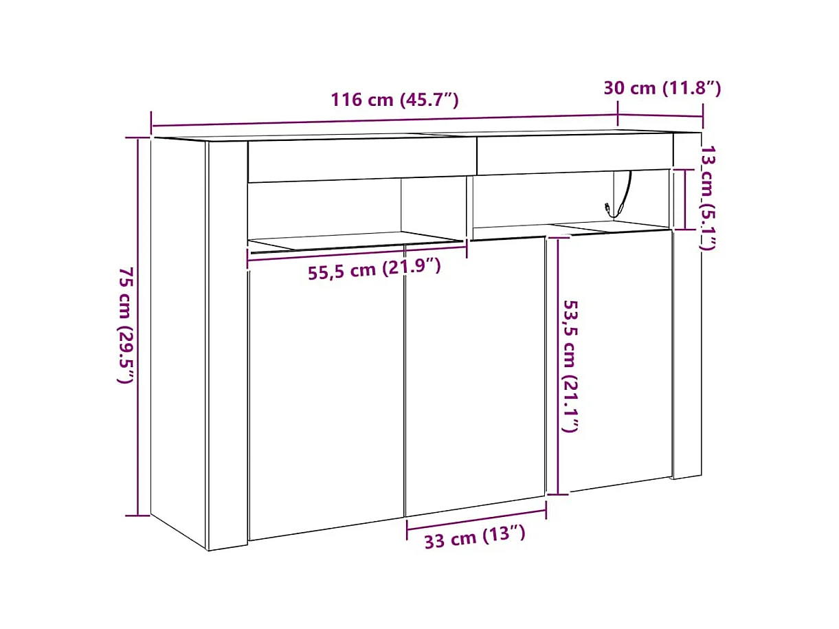 Buffet Bois ancien 116 x 30 x 75 cm Bois d'ingénierie