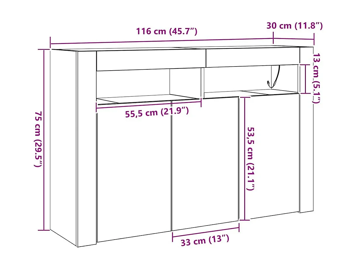 Buffet Gris béton 116 x 30 x 75 cm Bois d'ingénierie
