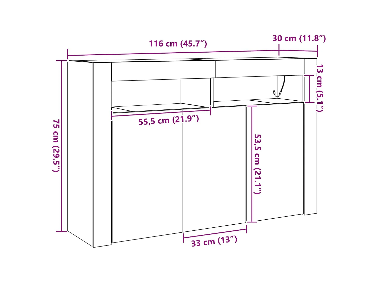 Buffet Gris béton 116 x 30 x 75 cm Bois d'ingénierie