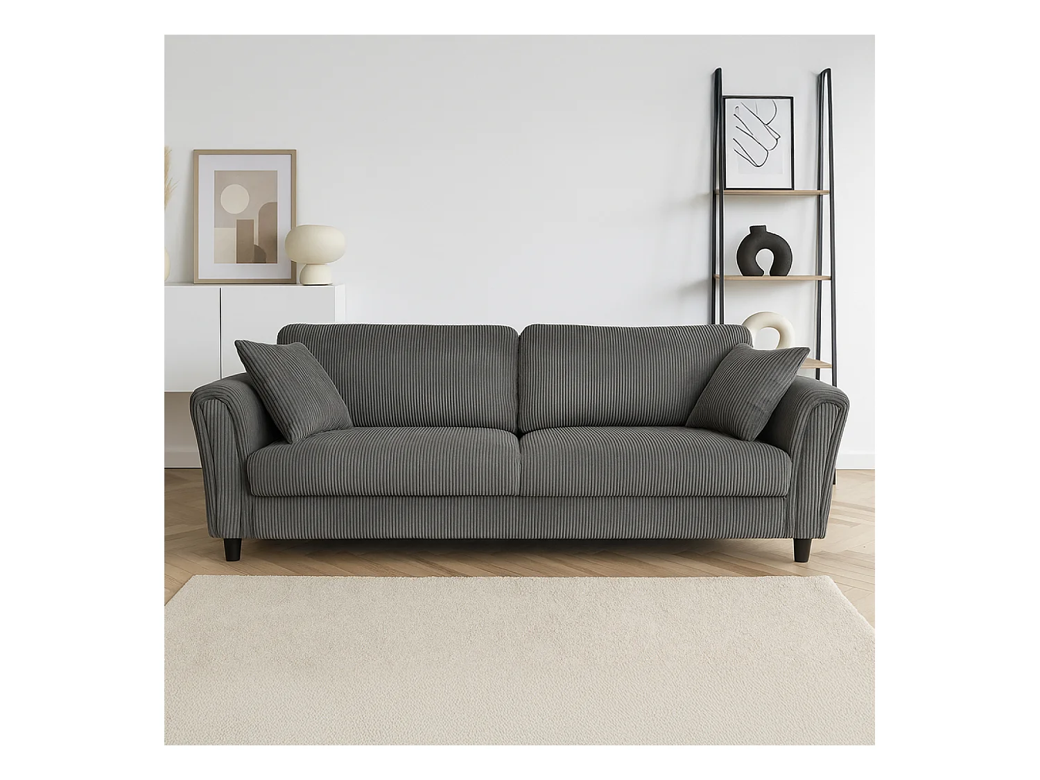 4-zitsbank van donkergrijze ribfluweel LUCERNE - Comfortabel, elegant en eigentijds