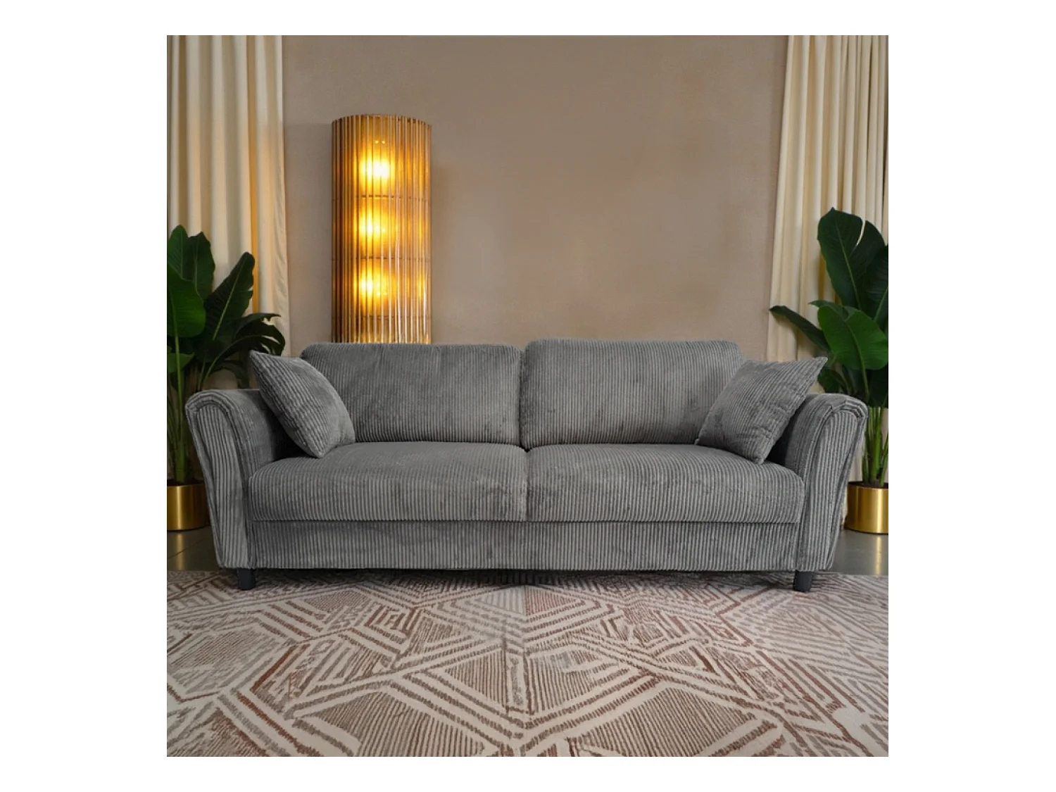 4-zitsbank van donkergrijze ribfluweel LUCERNE - Comfortabel, elegant en eigentijds