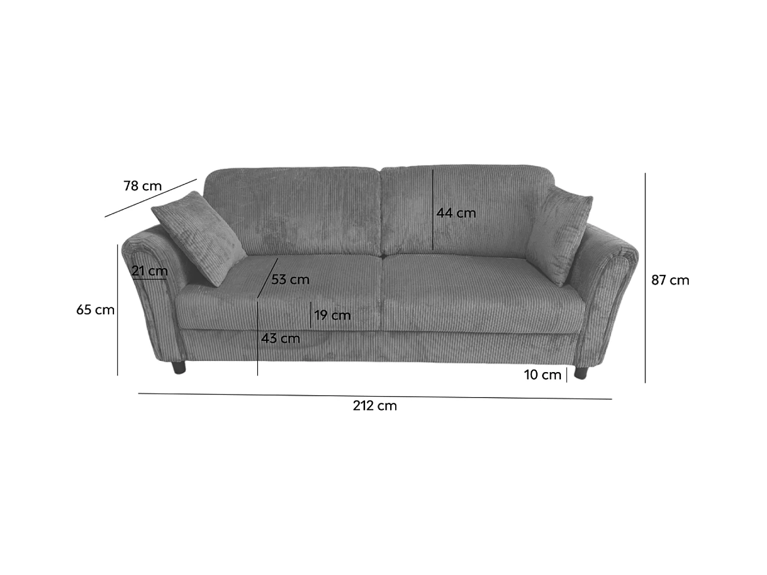 4-zitsbank van donkergrijze ribfluweel LUCERNE - Comfortabel, elegant en eigentijds