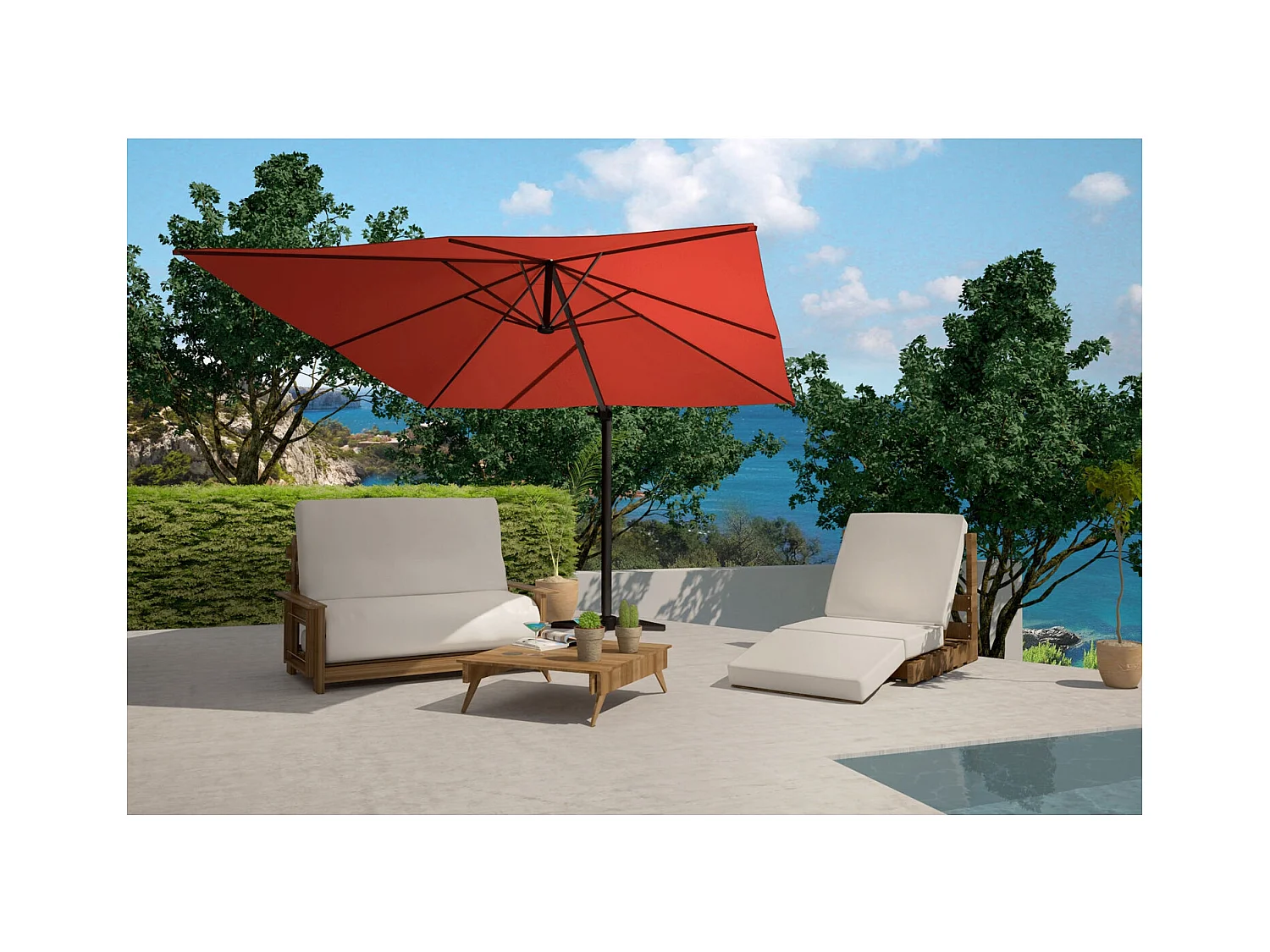 Bundle parasol 3x4m déporté rotatif terracotta + housse CESARE