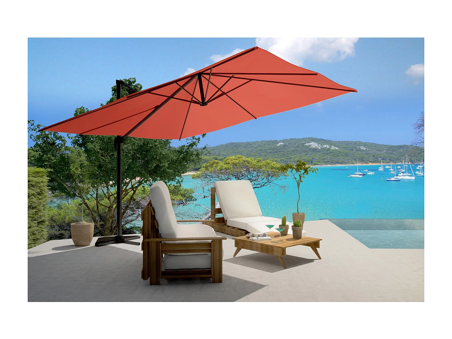 Rechthoekige 3x4m Verplaatste Draaibare Terracotta Aluminium Parasol + Hoes