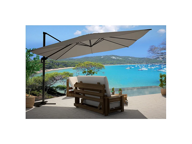 Rechteckiger Versetzter Drehbarer Sonnenschirm Grau Aluminium 3x4m + Abdeckung CESARE