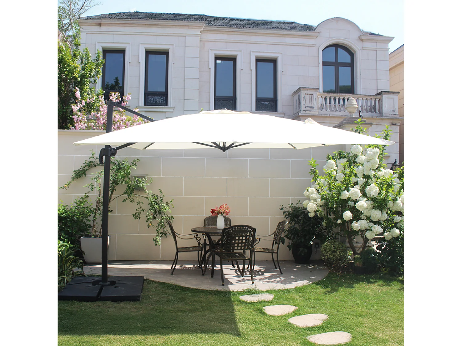 Rechthoekige Verplaatste Draaibare Parasol 3x4m Beige van Aluminium + Hoes CESARE