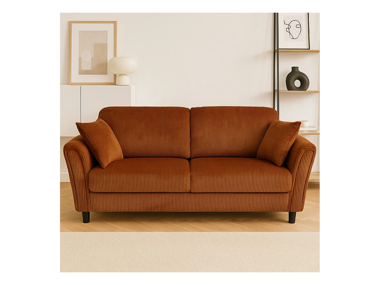 4-zits bank van ribfluweel terracotta LUCERNE - Comfortabel en elegant