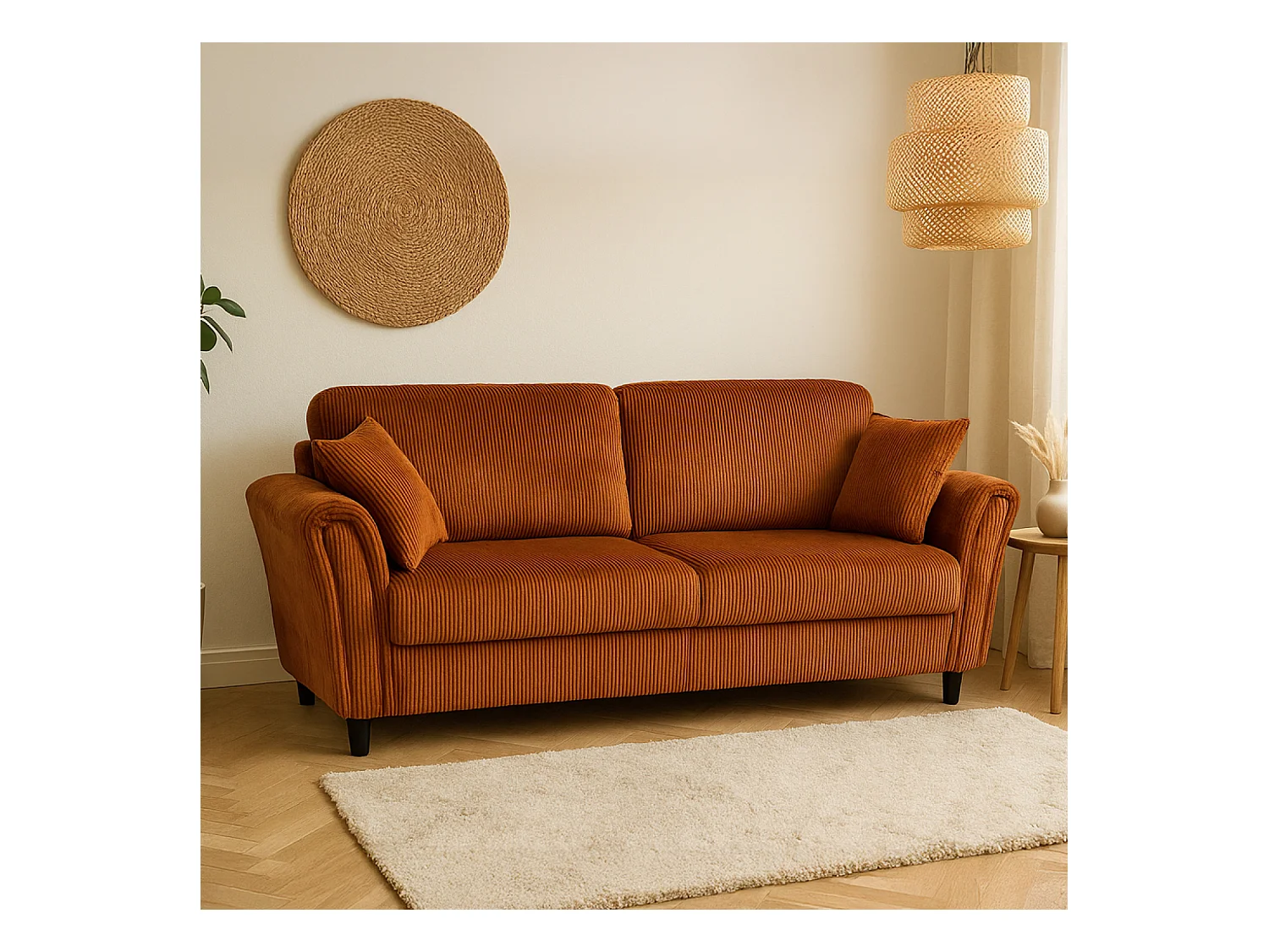 4-zits bank van ribfluweel terracotta LUCERNE - Comfortabel en elegant