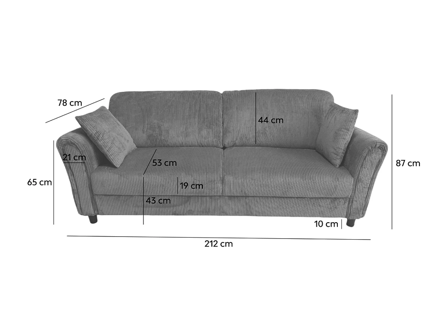 Canapé droit 4 places en velours côtelé terracotta LUCERNE