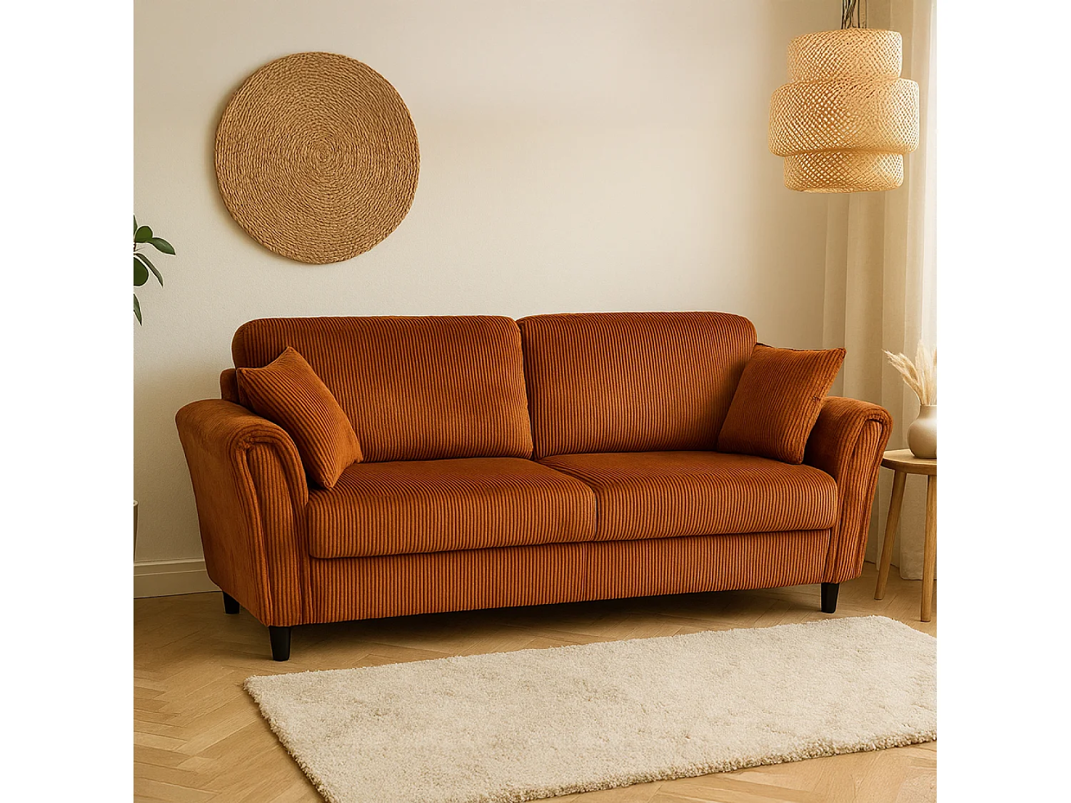 Sofá de 4 plazas en terciopelo acanalado terracota LUCERNE - Cómodo y elegante