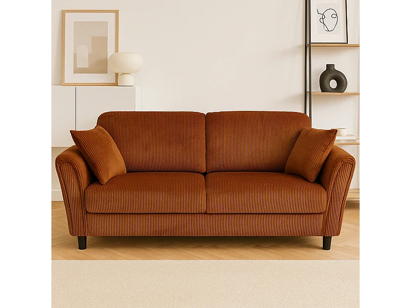 4-zits bank van ribfluweel terracotta LUCERNE - Comfortabel en elegant