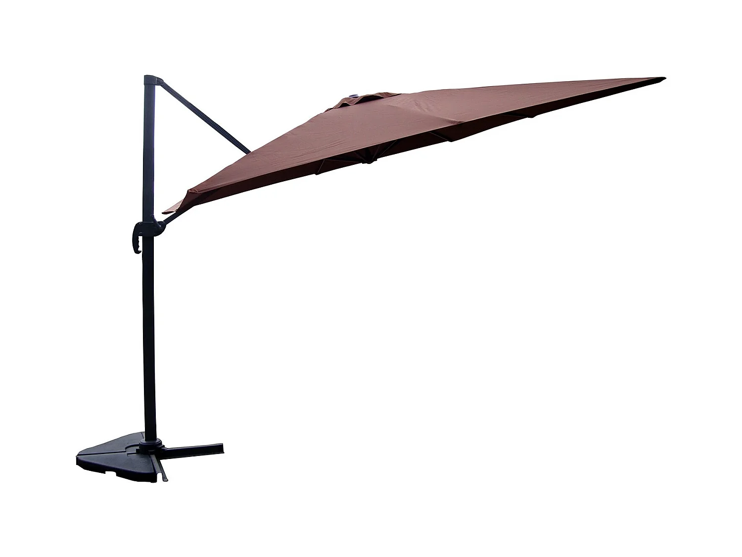 Bundle parasol rectangulaire 3x4m déporté rotatif marron aluminium + housse CESARE