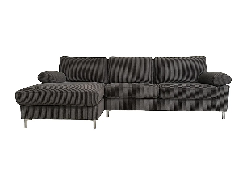 GALWAY - Canapé d'angle 4-5 places méridienne gauche velours côtelé gris anthracite