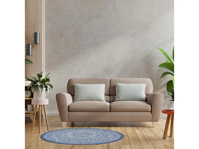 Tapis rond bleu hypoallergénique et résistant D120 cm - MEGARA 4482