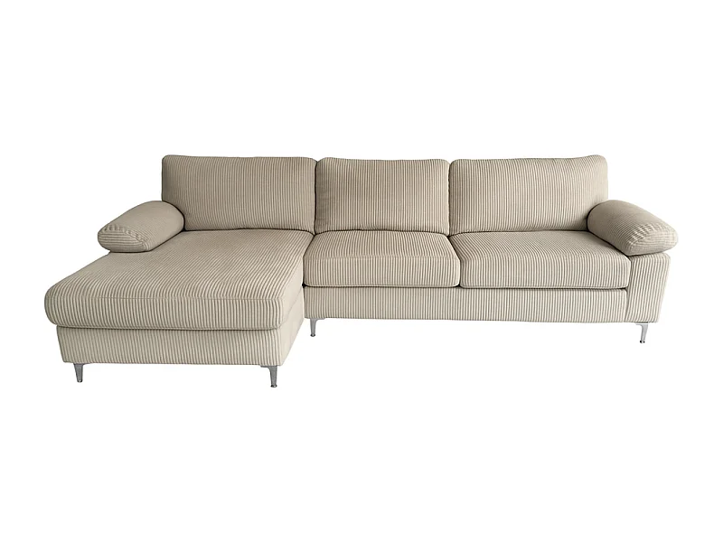 GALWAY - Canapé d'angle 4-5 places méridienne gauche velours côtelé beige
