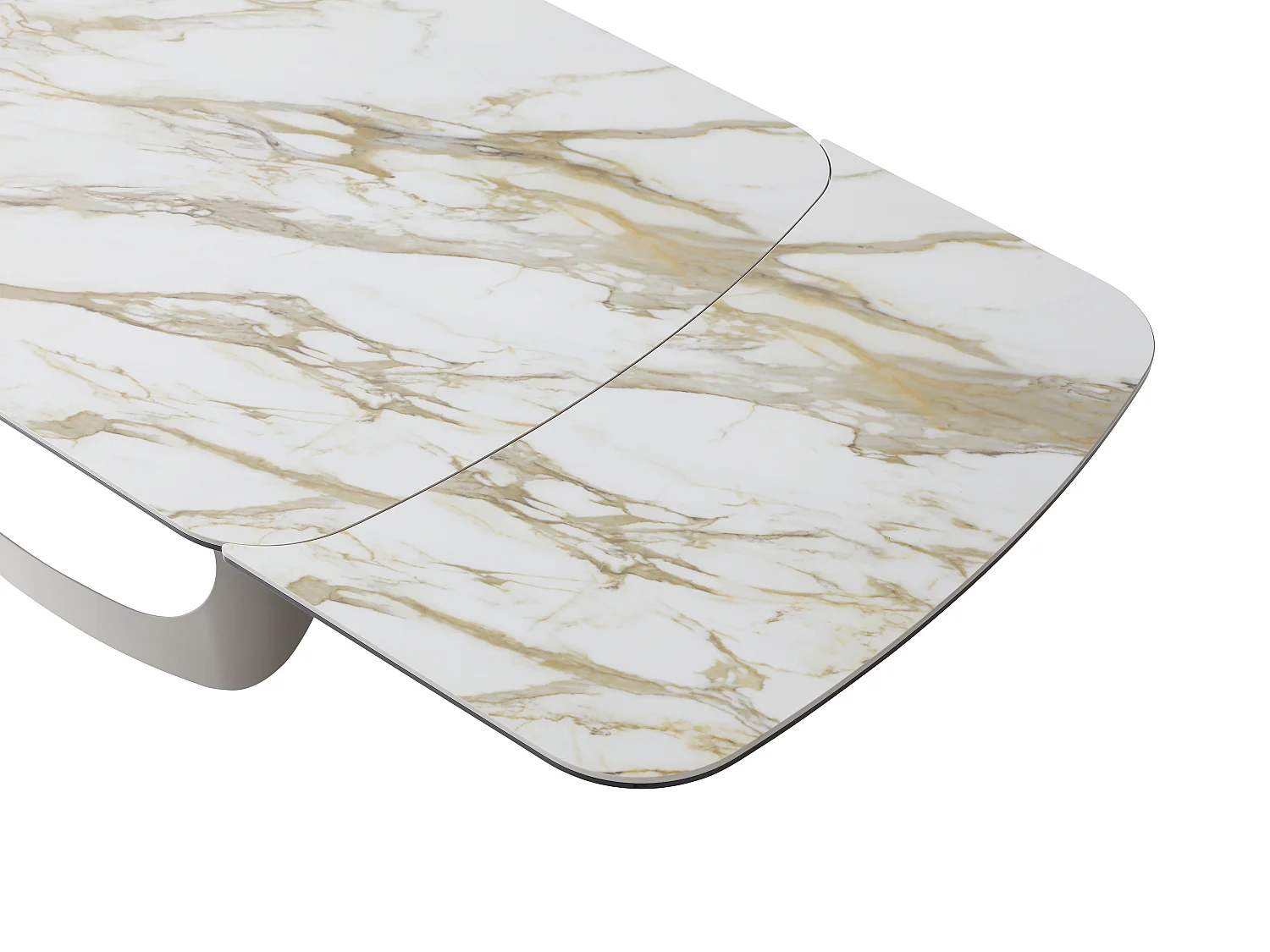 Table à manger extensible 6 à 10 personnes en céramique, verre trempé et métal taupe - Effet marbre blanc - DAVULO de Maison Céphy