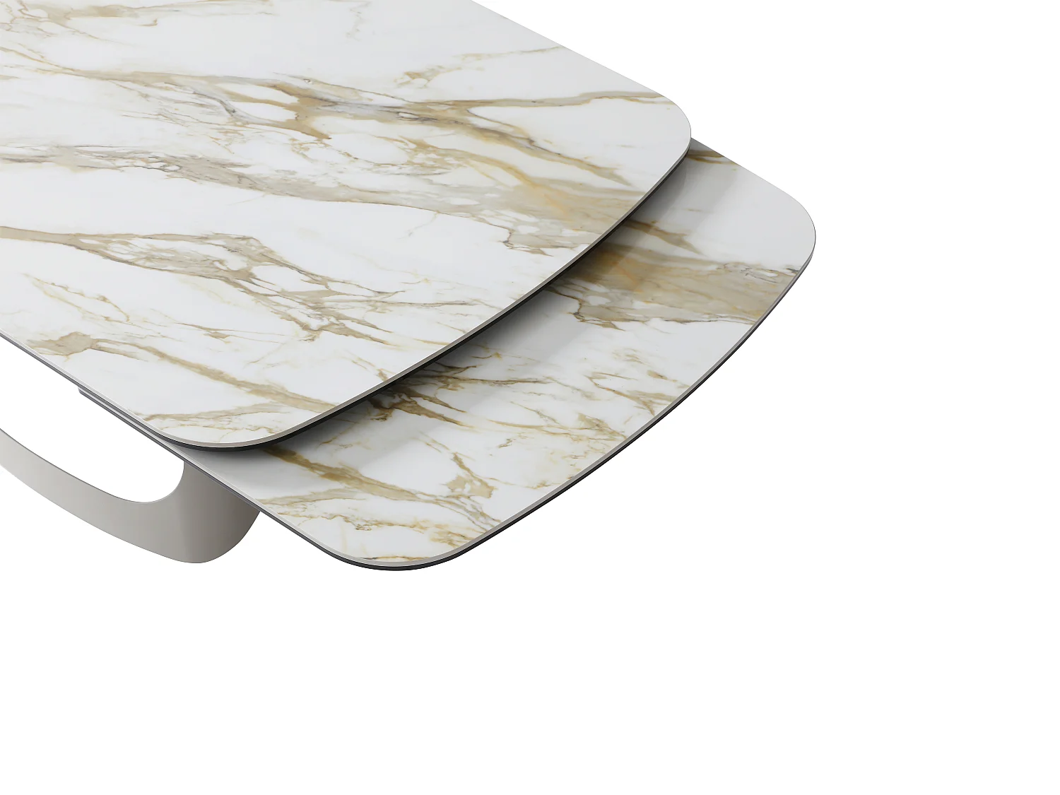 Table à manger extensible 6 à 10 personnes en céramique, verre trempé et métal taupe - Effet marbre blanc - DAVULO de Maison Céphy