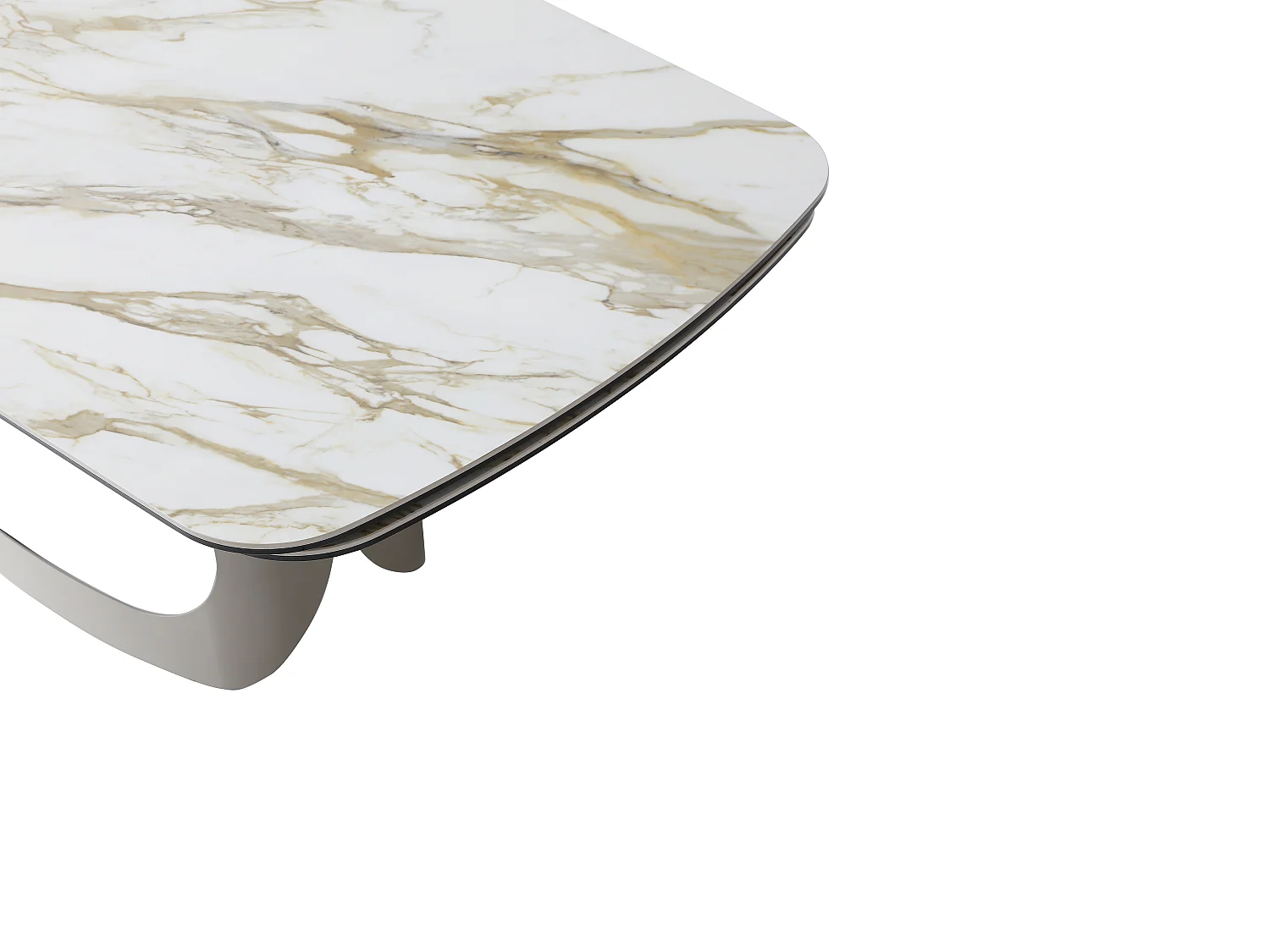 Table à manger extensible 6 à 10 personnes en céramique, verre trempé et métal taupe - Effet marbre blanc - DAVULO de Maison Céphy