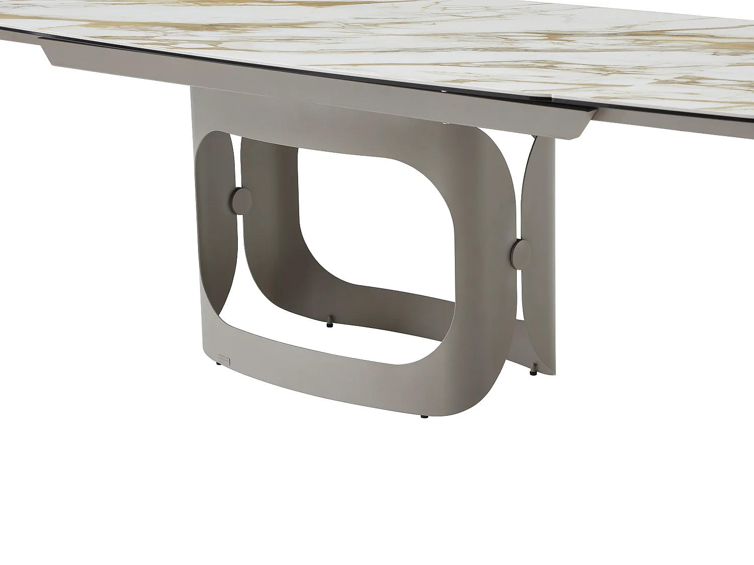 Table à manger extensible 6 à 10 personnes en céramique, verre trempé et métal taupe - Effet marbre blanc - DAVULO de Maison Céphy