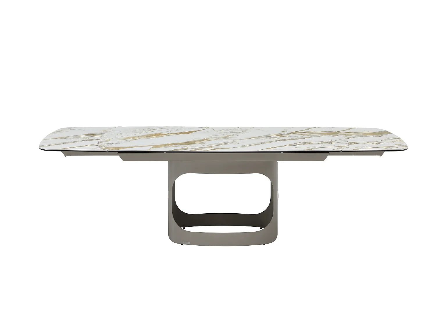 Table à manger extensible 6 à 10 personnes en céramique, verre trempé et métal taupe - Effet marbre blanc - DAVULO de Maison Céphy