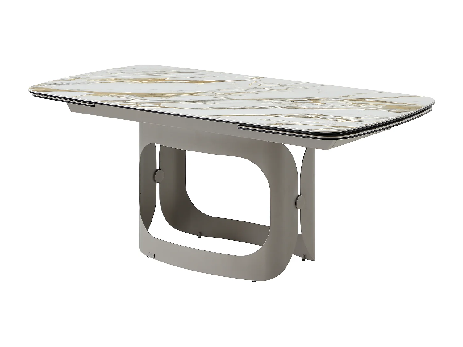 Tavolo da pranzo allungabile da 6 a 10 persone in ceramica, vetro temperato e metallo talpa - Effetto marmo bianco - DAVULO di Maison Céphy