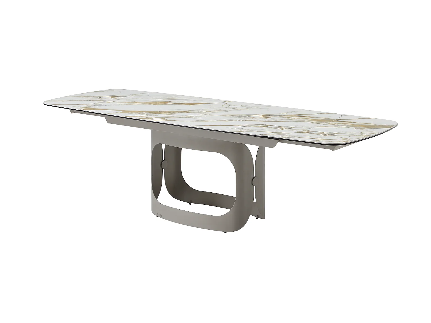 Tavolo da pranzo allungabile da 6 a 10 persone in ceramica, vetro temperato e metallo talpa - Effetto marmo bianco - DAVULO di Maison Céphy