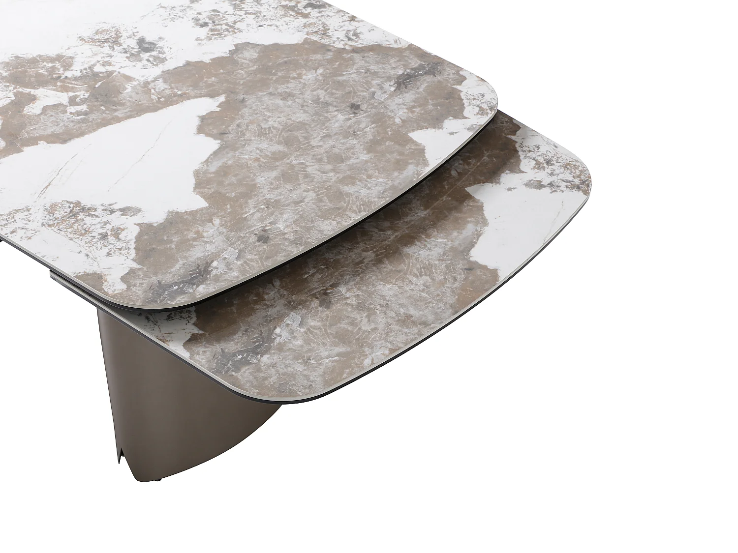 Table à manger extensible 6 à 10 personnes en céramique, verre trempé et métal bronze - Effet marbre blanc et gris - FARUDI de Maison Céphy