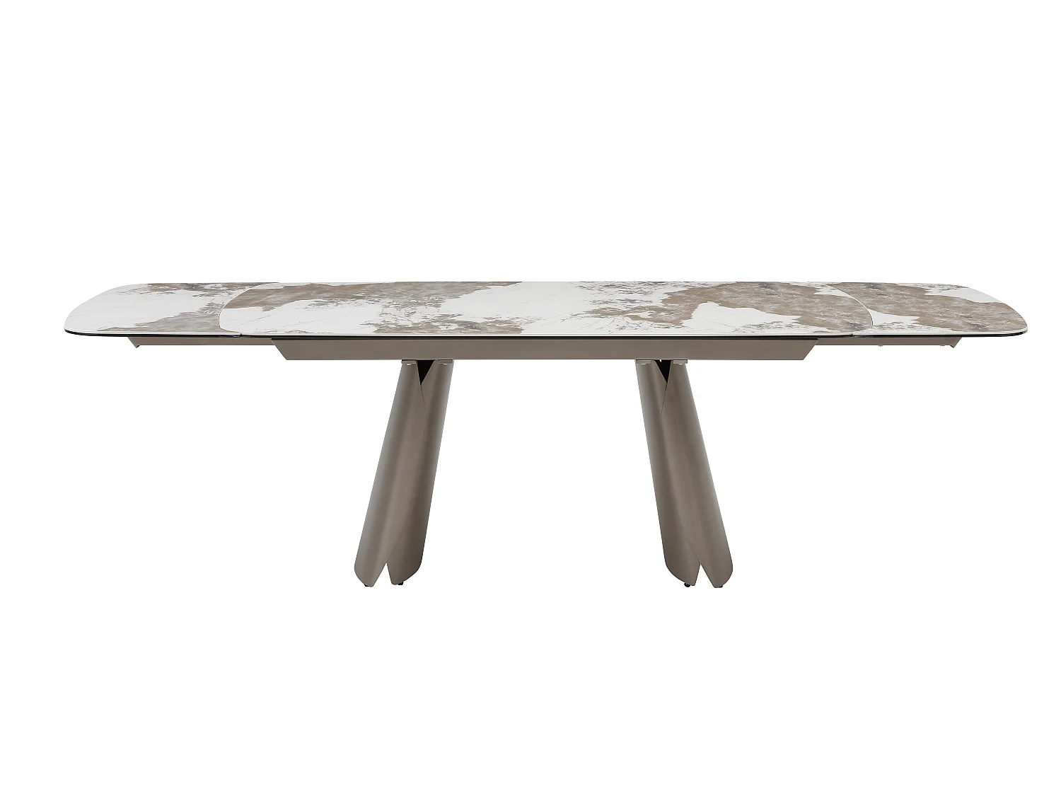 Table à manger extensible 6 à 10 personnes en céramique, verre trempé et métal bronze - Effet marbre blanc et gris - FARUDI de Maison Céphy