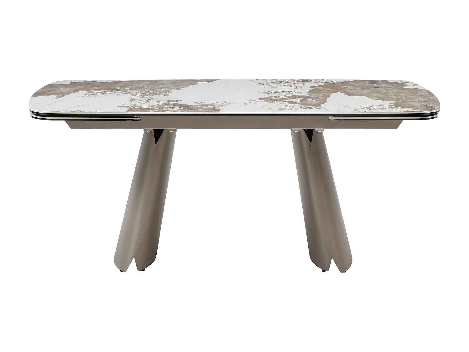 Table à manger extensible 6 à 10 personnes en céramique, verre trempé et métal bronze - Effet marbre blanc et gris - FARUDI de Maison Céphy