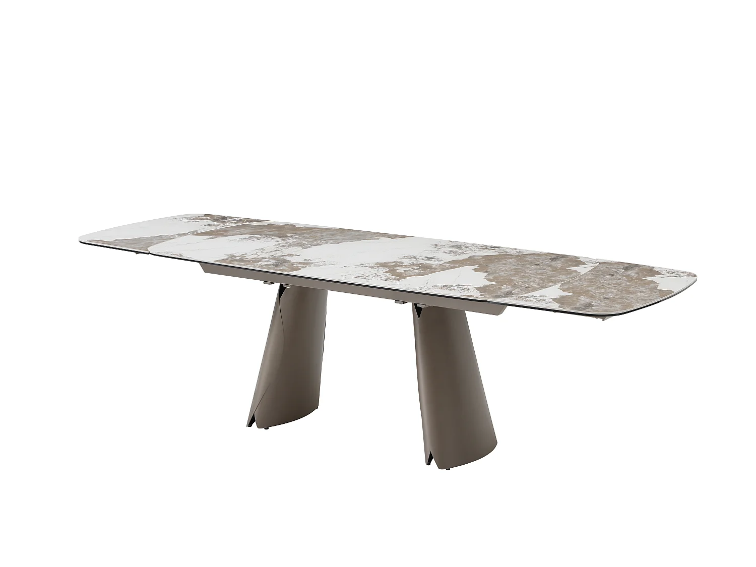 Table à manger extensible 6 à 10 personnes en céramique, verre trempé et métal bronze - Effet marbre blanc et gris - FARUDI de Maison Céphy