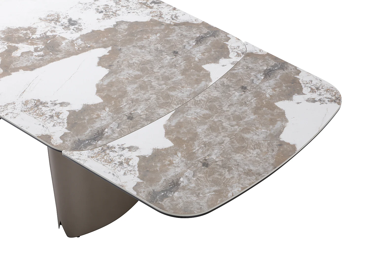 Tavolo da pranzo allungabile da 6 a 10 persone in ceramica, vetro temperato e metallo bronzo - Effetto marmo bianco e grigio - FARUDI di Maison Céphy