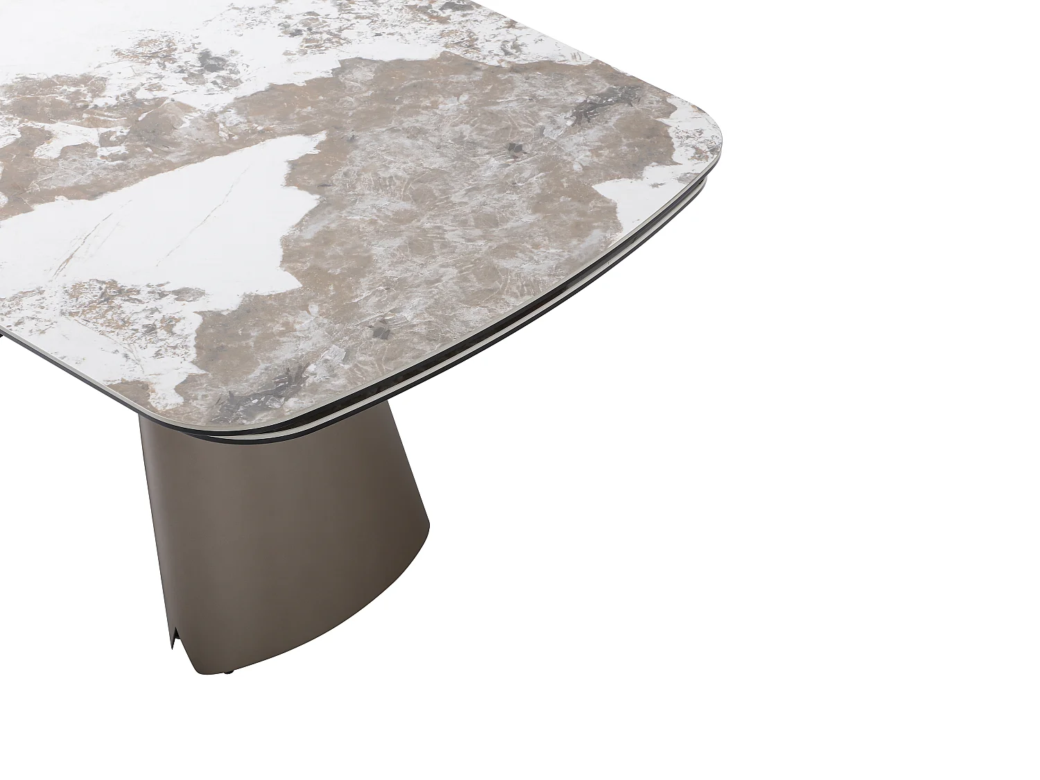 Tavolo da pranzo allungabile da 6 a 10 persone in ceramica, vetro temperato e metallo bronzo - Effetto marmo bianco e grigio - FARUDI di Maison Céphy