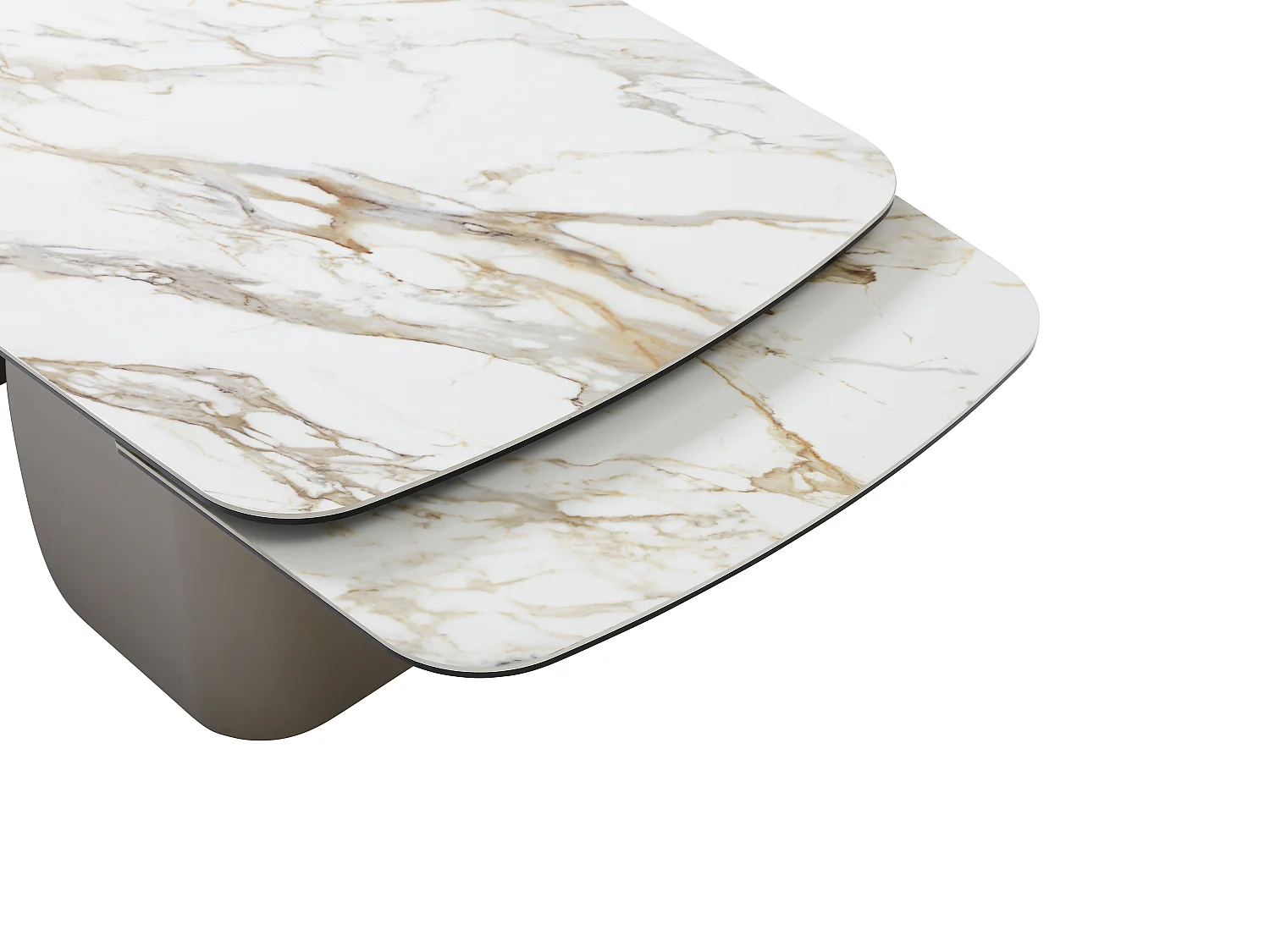 Table à manger extensible 6 à 10 personnes en céramique, verre trempé et métal taupe - Effet marbre blanc - CAMUVO de Maison Céphy