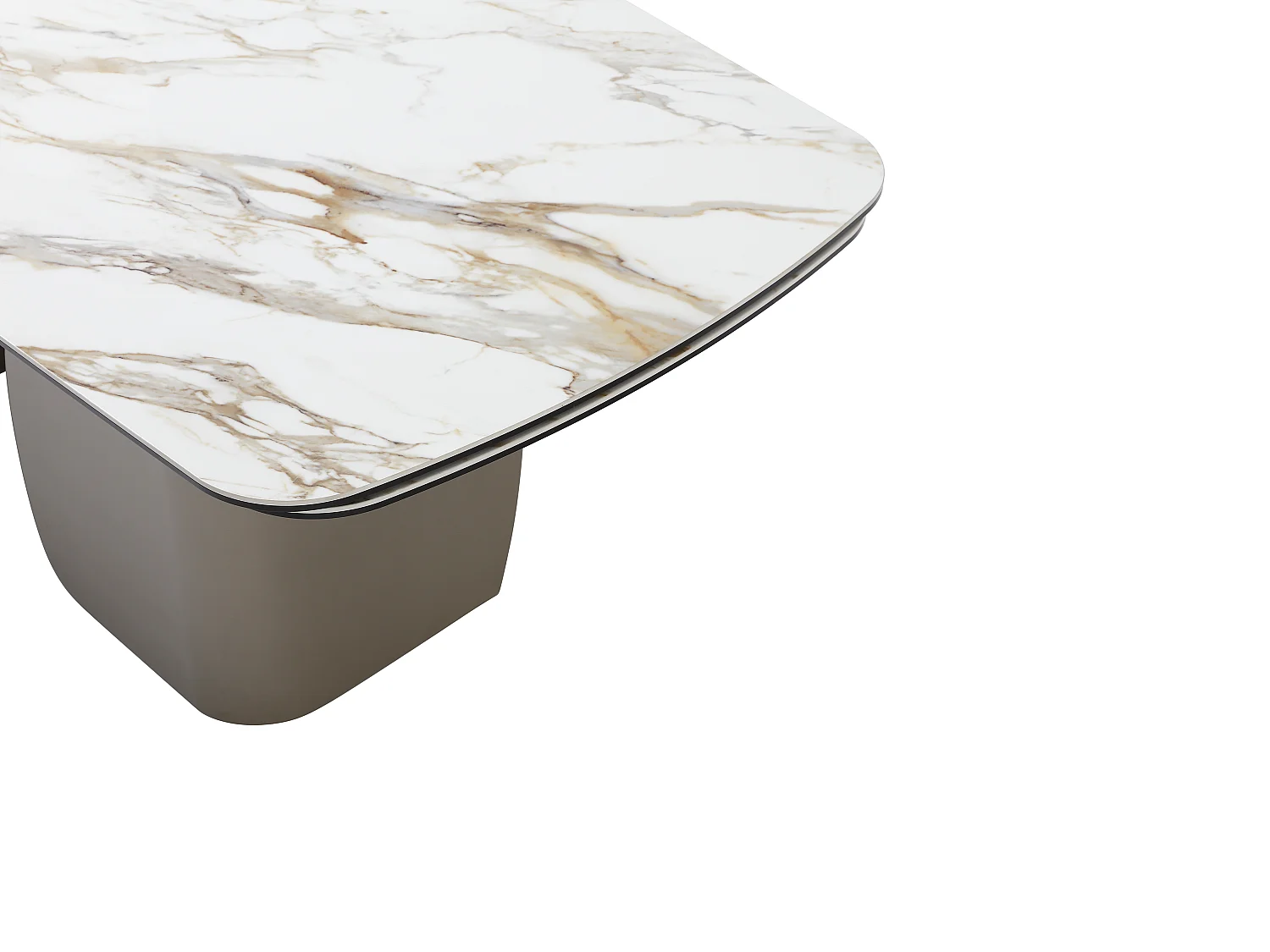 Table à manger extensible 6 à 10 personnes en céramique, verre trempé et métal taupe - Effet marbre blanc - CAMUVO de Maison Céphy