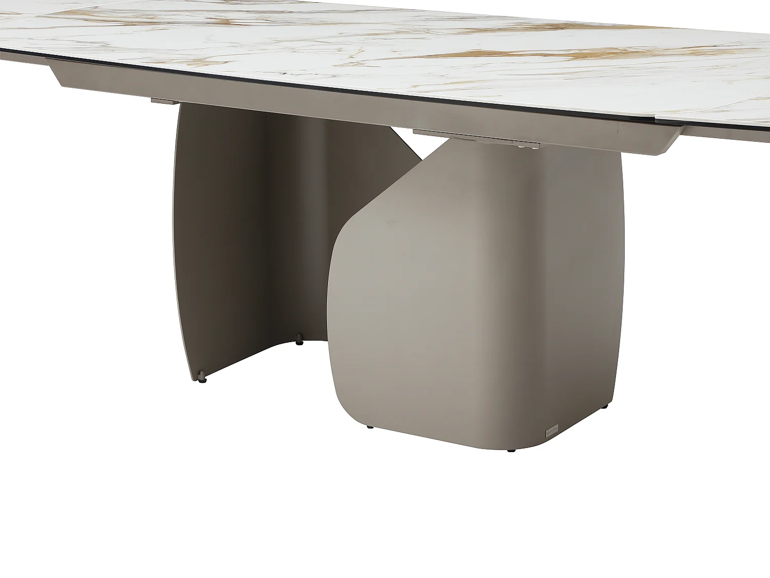 Table à manger extensible 6 à 10 personnes en céramique, verre trempé et métal taupe - Effet marbre blanc - CAMUVO de Maison Céphy