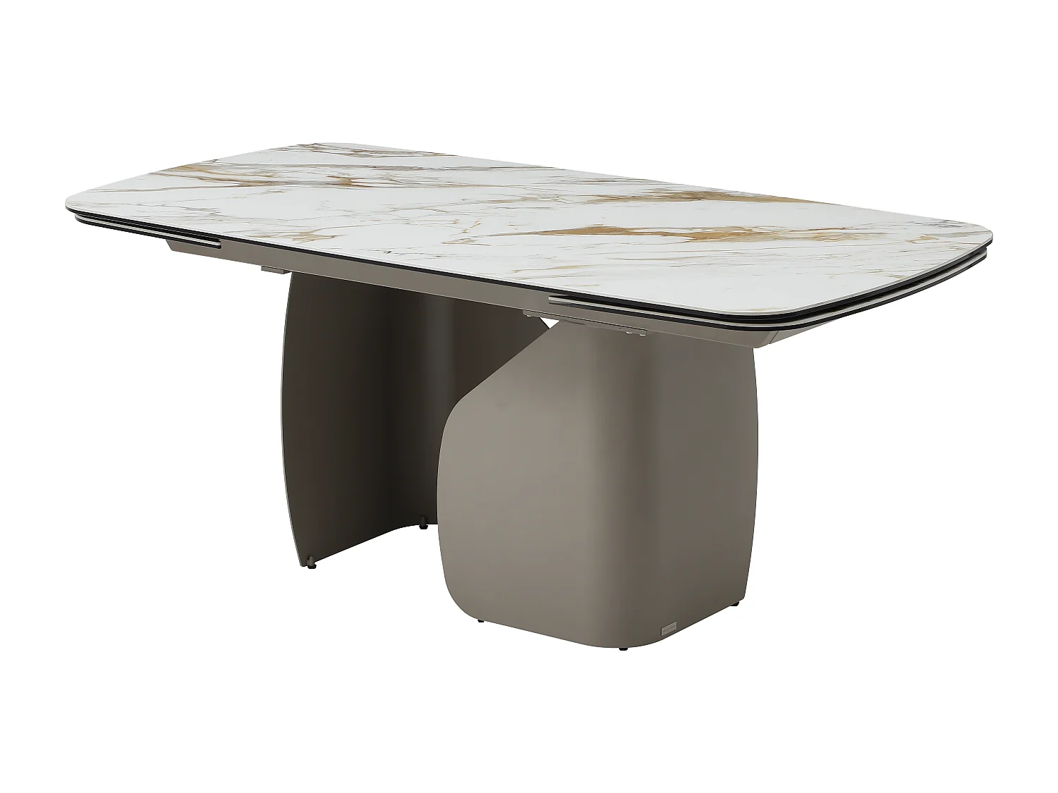 Table à manger extensible 6 à 10 personnes en céramique, verre trempé et métal taupe - Effet marbre blanc - CAMUVO de Maison Céphy