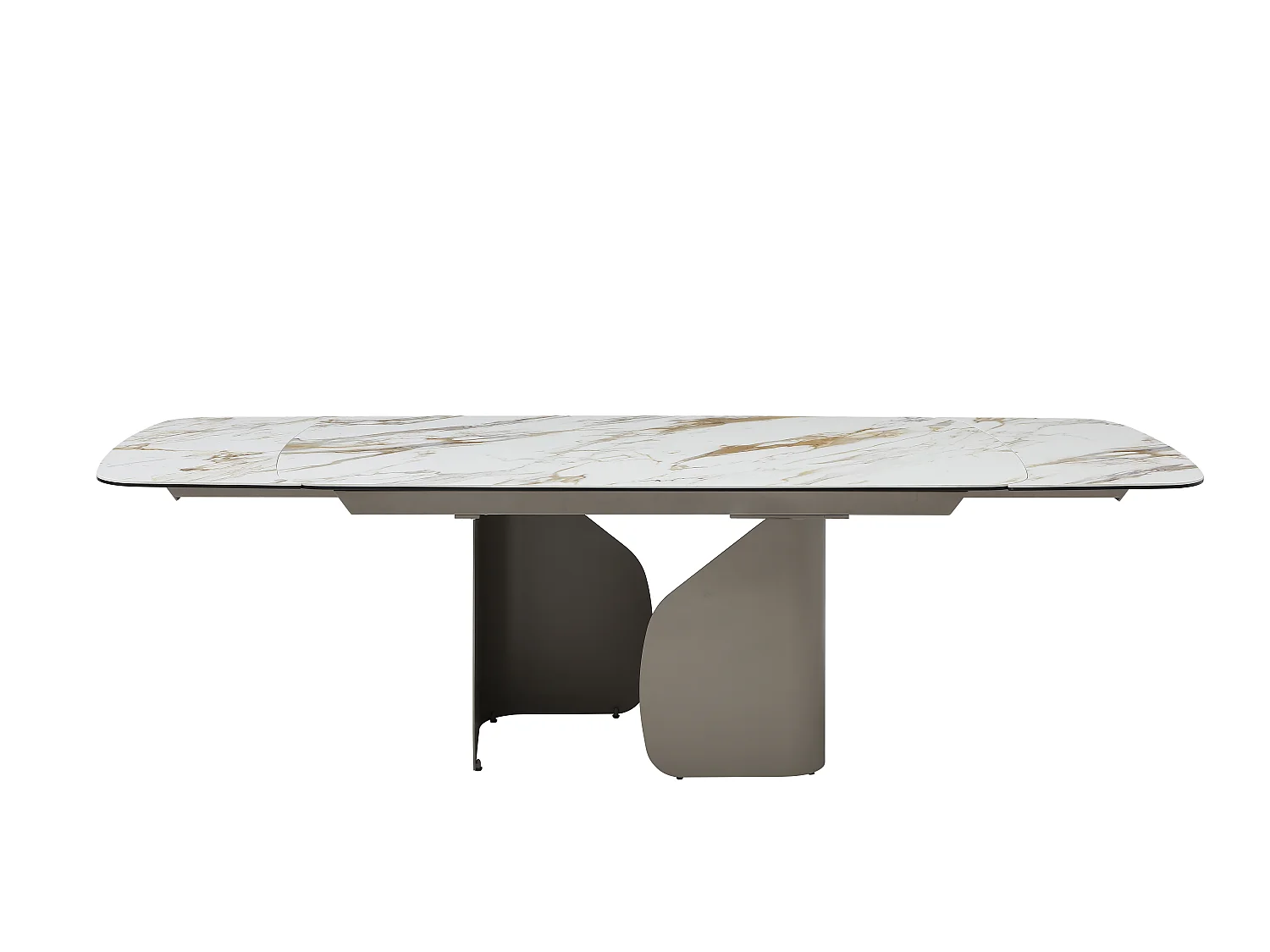Table à manger extensible 6 à 10 personnes en céramique, verre trempé et métal taupe - Effet marbre blanc - CAMUVO de Maison Céphy