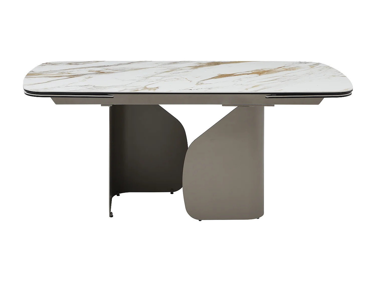 Table à manger extensible 6 à 10 personnes en céramique, verre trempé et métal taupe - Effet marbre blanc - CAMUVO de Maison Céphy