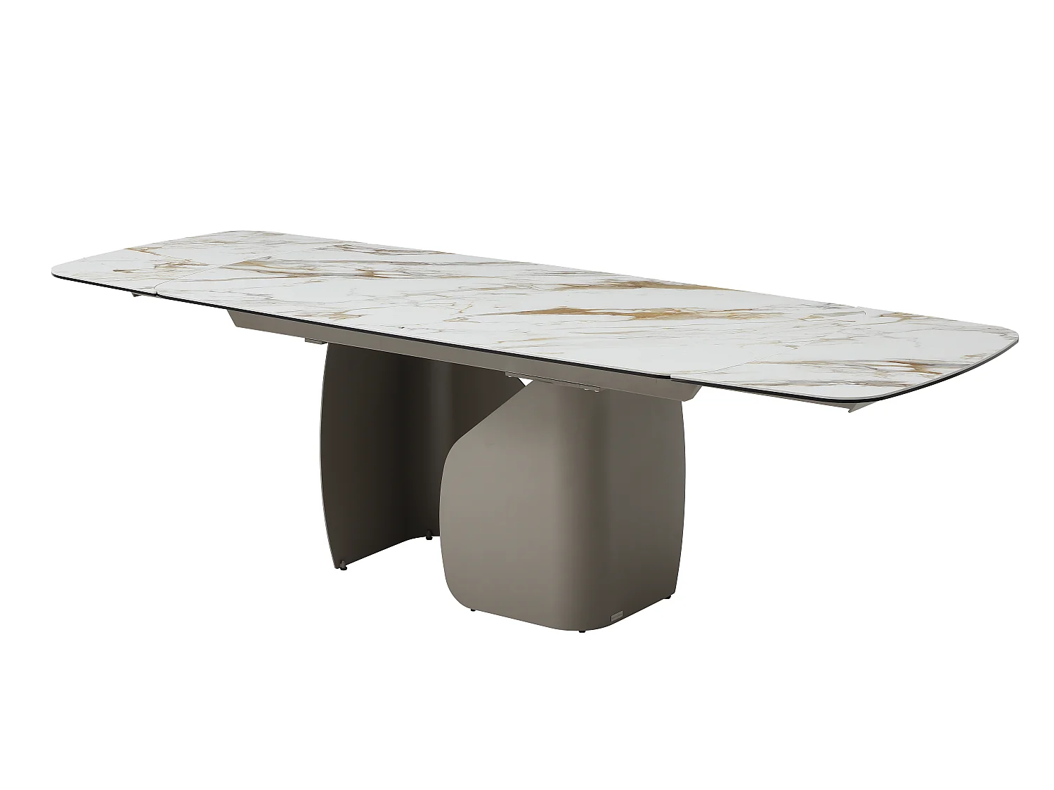 Table à manger extensible 6 à 10 personnes en céramique, verre trempé et métal taupe - Effet marbre blanc - CAMUVO de Maison Céphy