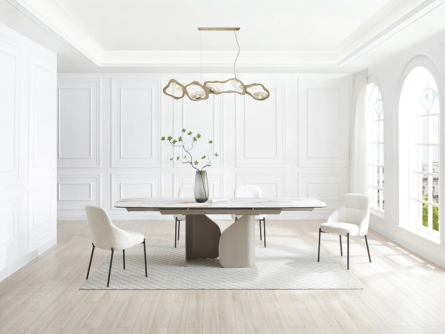 Tavolo da pranzo allungabile da 6 a 10 persone in ceramica, vetro temperato e metallo talpa - Effetto marmo bianco - CAMUVO di Maison Céphy