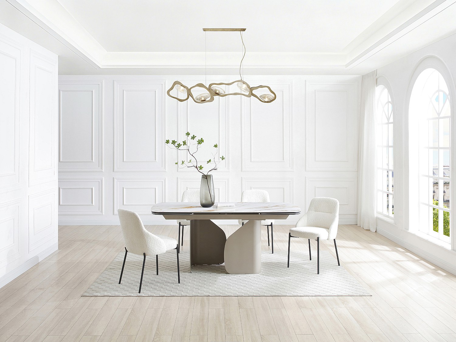 Esstisch ausziehbar 6-10 Personen - Keramik, Sicherheitsglas & Metall Taupe günstig online kaufen