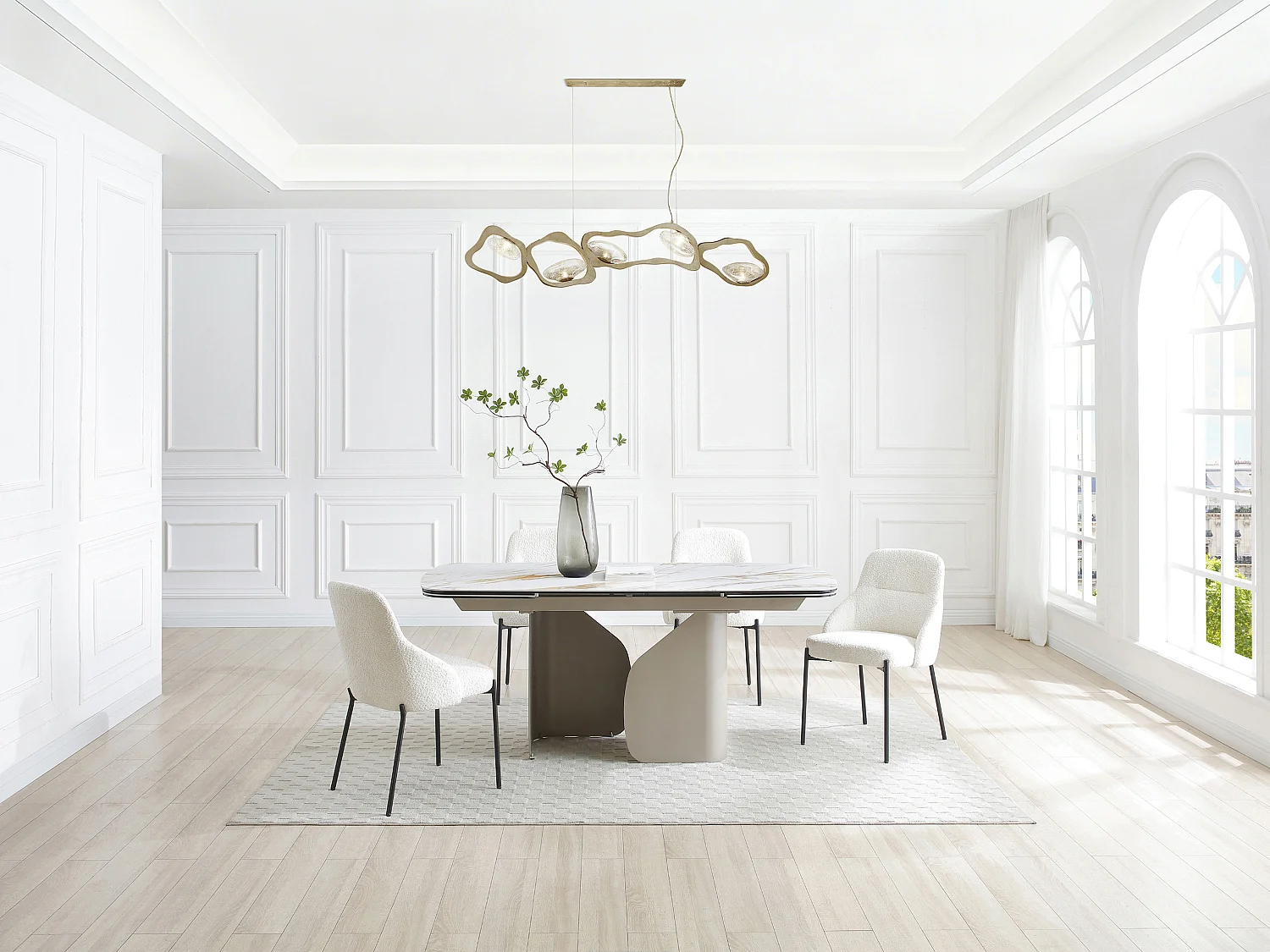 Tavolo da pranzo allungabile da 6 a 10 persone in ceramica, vetro temperato e metallo talpa - Effetto marmo bianco - CAMUVO di Maison Céphy