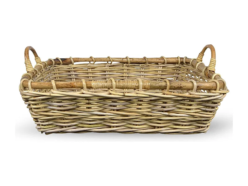 Cesta contenedor rectangular de madera de junco con asas cm 48 x 37 x h 15