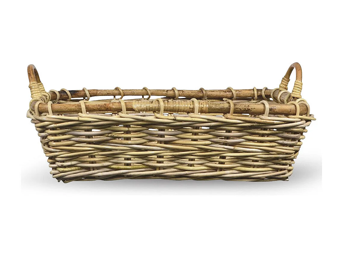Panier rectangulaire en bois de jonc avec poignées cm 48 x 37 x h 15