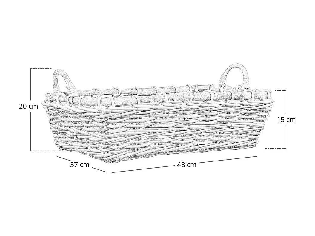 Panier rectangulaire en bois de jonc avec poignées cm 48 x 37 x h 15