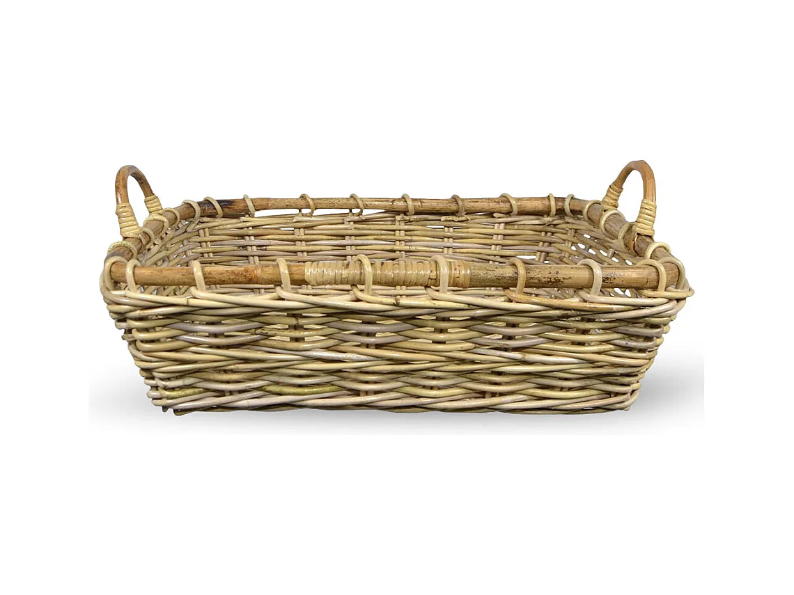 Panier rectangulaire en bois de jonc avec poignées cm 48 x 37 x h 15
