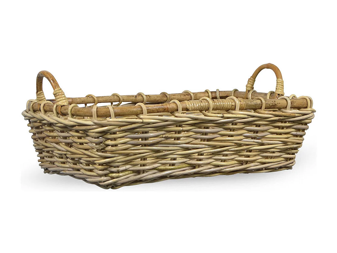 Cesto contenitore rettangolare in legno di giunco con manici cm 48 x 37 x h 15