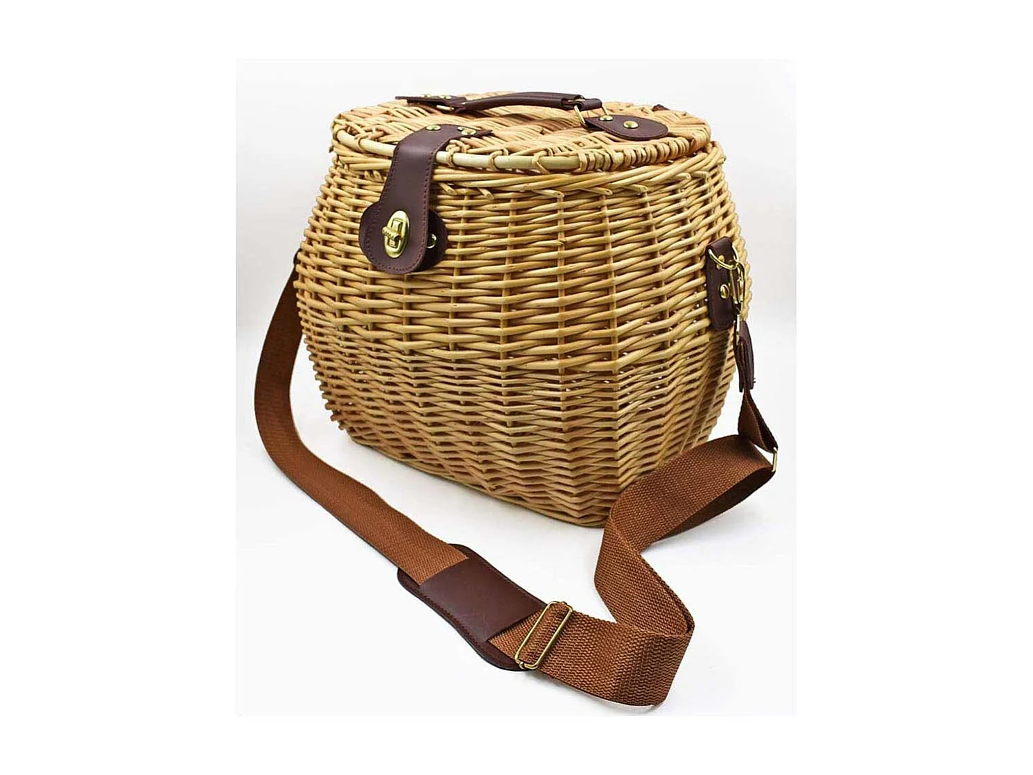 Paddenstoelenmand, rieten mand met schouderriem cm 29 x 25 x h 28