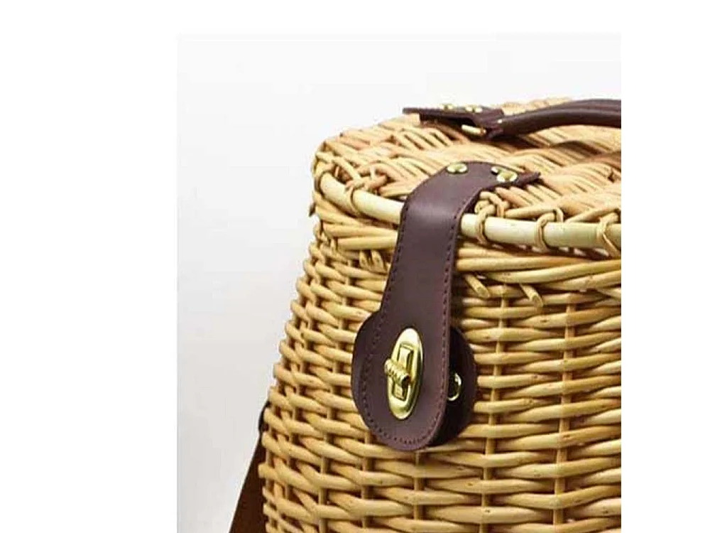 Paddenstoelenmand, rieten mand met schouderriem cm 29 x 25 x h 28